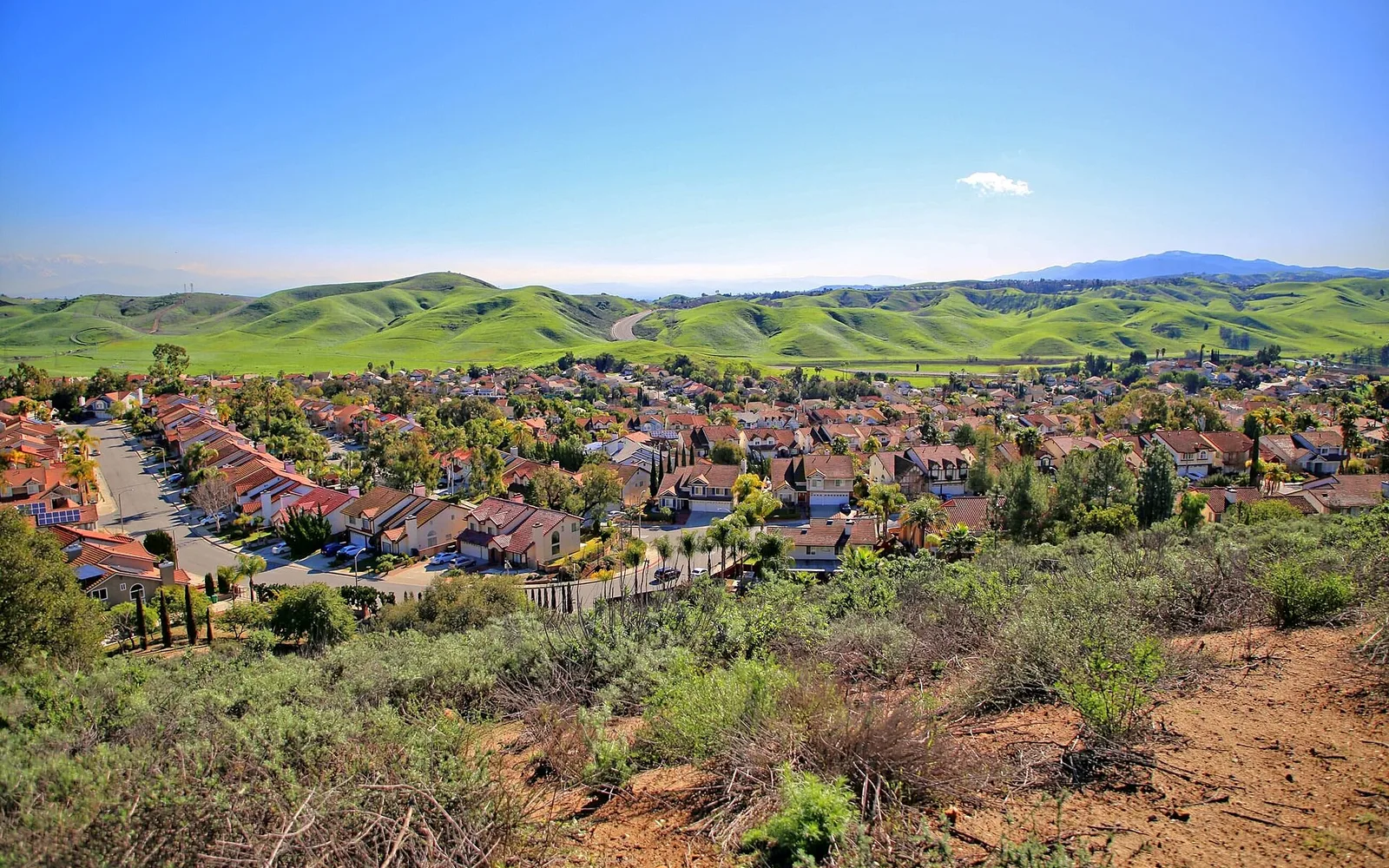 Hillside residential neighborhoods and green hills in Diamond Bar.